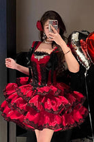 Red [Love Poems of the Heart] Sleeveless Triple-Layered Ruffled Lace Lace-Up Sweet Lolita Jsk Dress