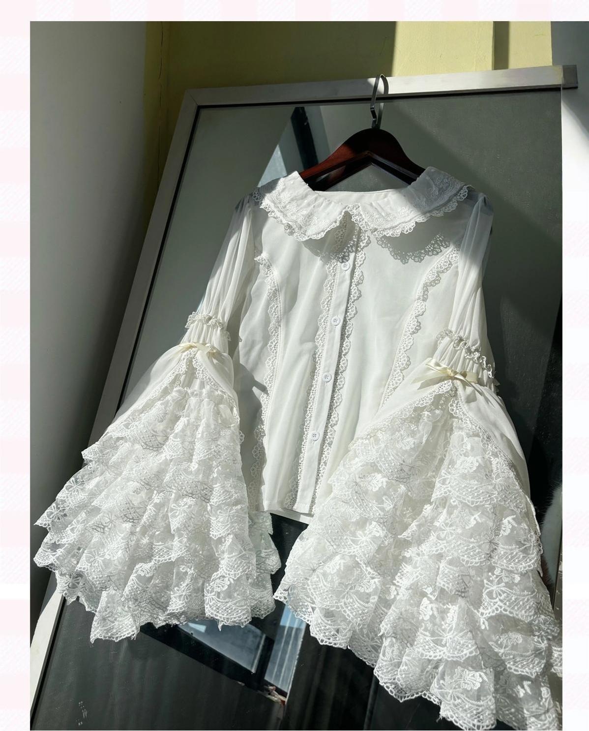 Qianmu - Granulated Sugar - Doll-like Sweet Lolita Lace Blouse, Hime Sleeve