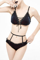 Black/Red Chest Lace-Up Velvet Women's Gothic Swimsuit Suit