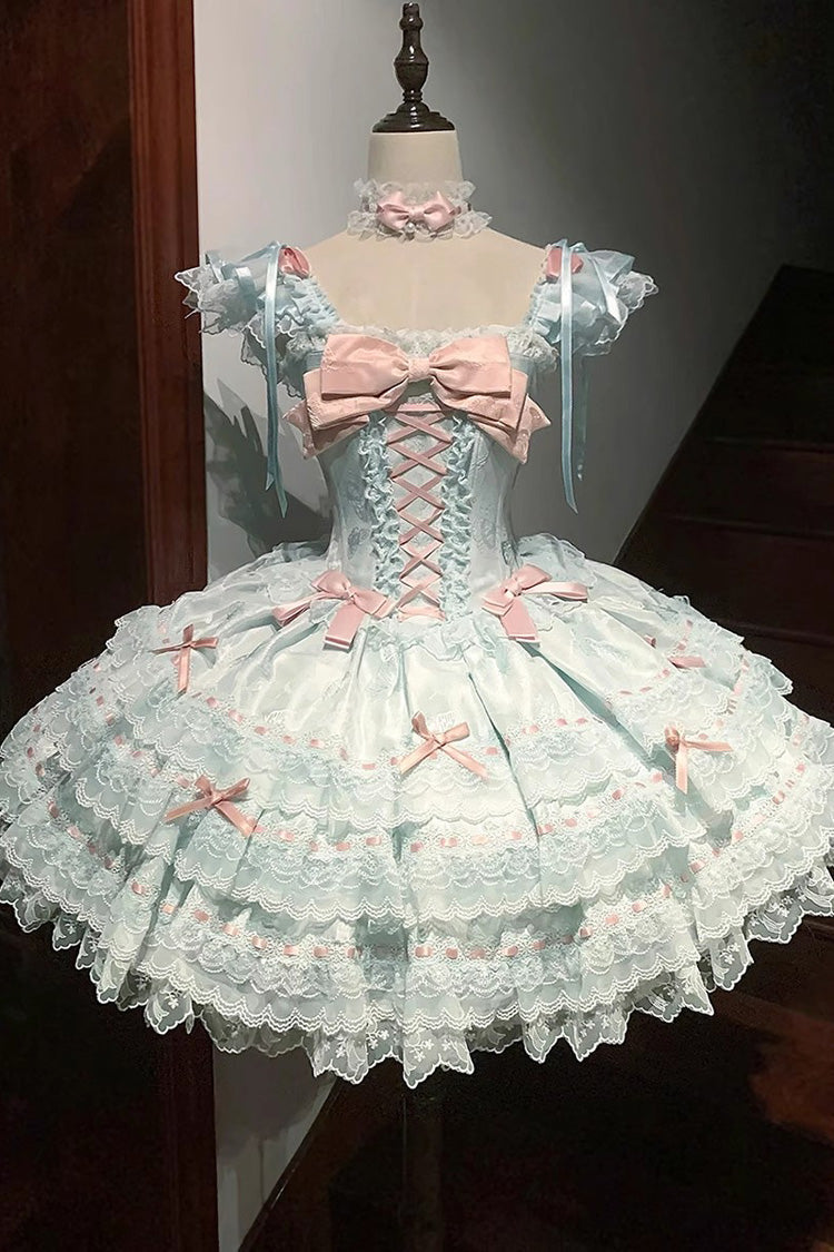 Green [Flora Isle Butterfly] Sleeveless Ruffle Bowknot Lace Lace-Up Sweet Elegant Lolita Jsk Dress