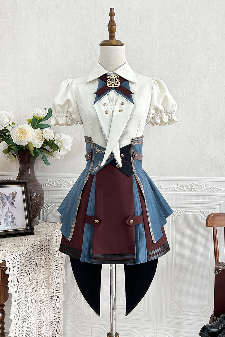 [Fairy Town Train Conductor] British Academy Short Sleeves Embroidery Punk Handsome Lolita Skirt Set