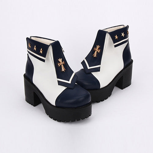 Navy Style Cross Decoration High Heel Sweet Lolita Boots