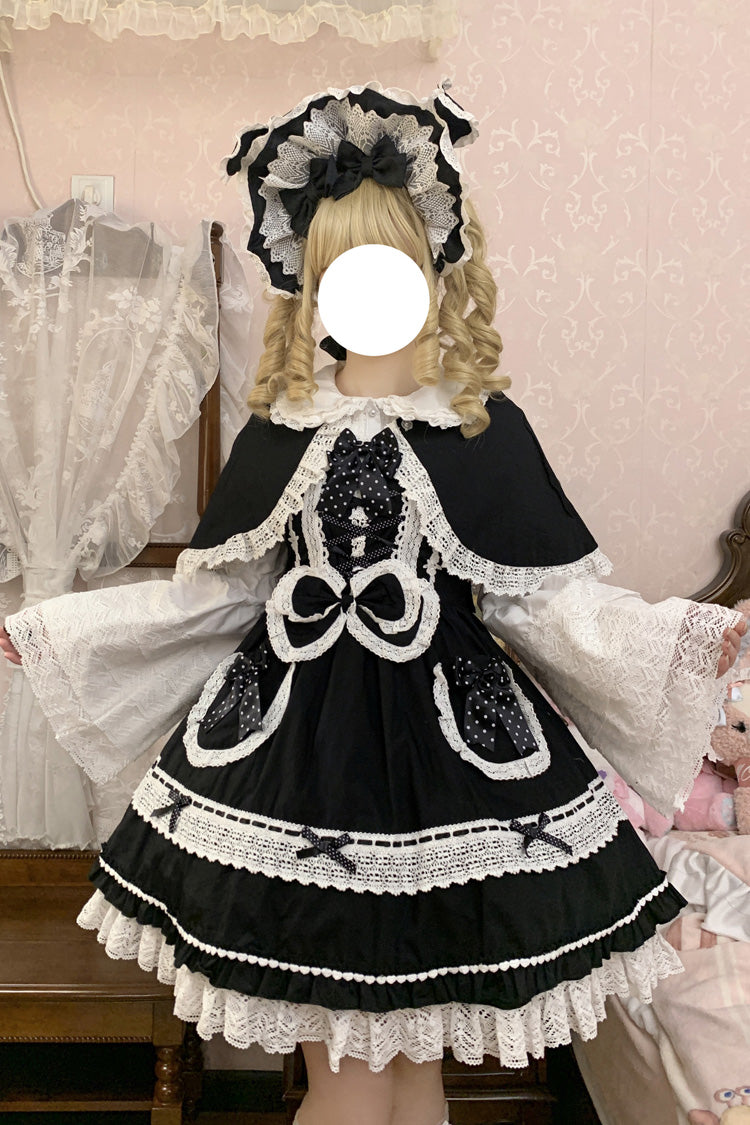 Black/White [Bobo Bunny Doll] Ruffled Bow Lace-Up Sweet Lolita Jsk Dress