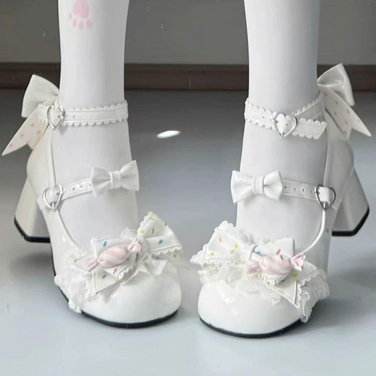 Bowknot Frills Lace-Up Sweet Lolita High Heel Shoes 3 Colors