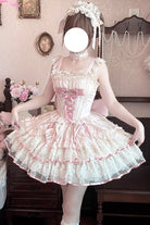 Pink [Bale Bebe] Sleeveless Triple-Layered Ruffled Bow Lace-Up Sweet Ballet Lolita Dress