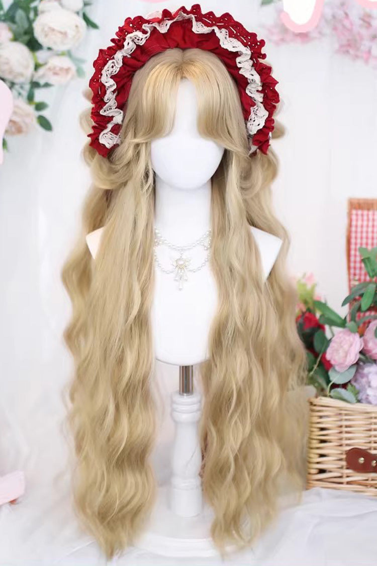 Gold Curtain Bangs Long Curls Hair Versatile Sweet Lolita Wig