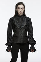 Black Sleeveless Buckle-up Ruffle Men's Gothic Vest