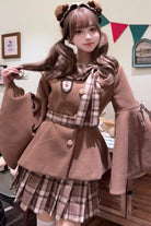 [Chestnut Sea Salt] Long Trumpet Sleeves Print Ruffle Bowknot Sweet Elegant Lolita Skirt Coat 2 Colors