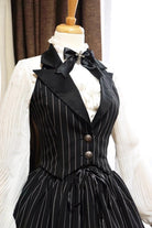 Black V Collar Stripe Print Classic College Style Elegant Lolita Vest