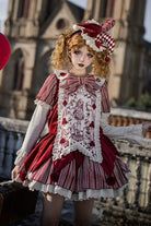 Red [Letters and Poems · Doll Mask] Poker Clown Long Sleeves Ruffled Bow Gothic Lolita Dress Set