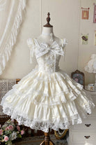 Beige [Sweet Mist Cherry Romance] Sleeveless Multi-Layered Hanayome Bow Lace Lolita Jsk Dress