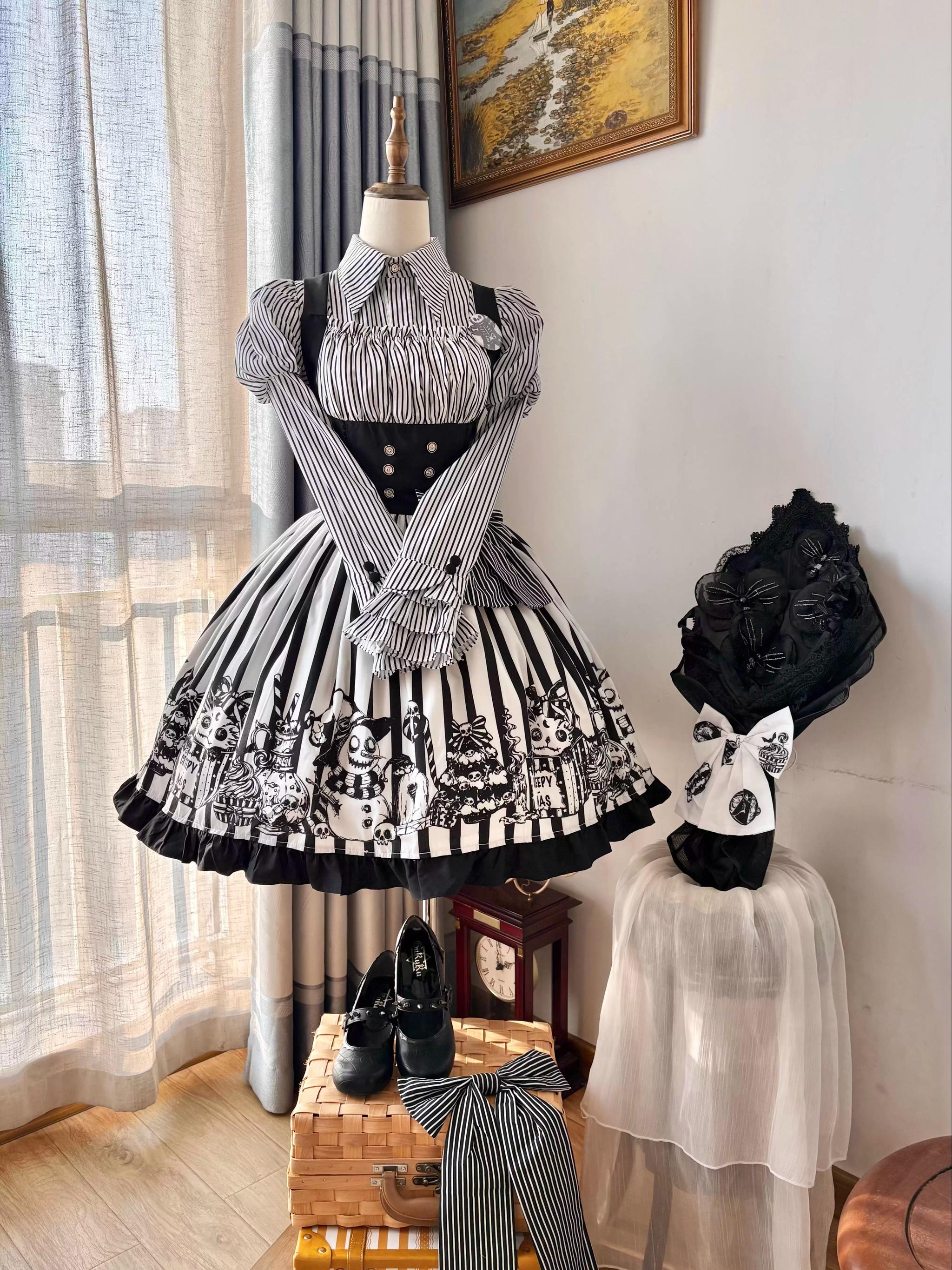 Strange Christmas - Striped Gothic Lolita JSK, Bust Supporting Dress
