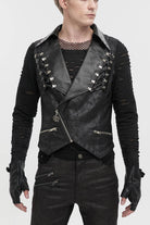 Black Lapel Fitted Atomized Crack Front Chest Crossover Rope Men's Punk Vest