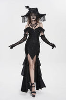 Black Off Shoulder Sleeveless Embroidered Lace Slim Women's Gothic Gorgeous Strapless Dress