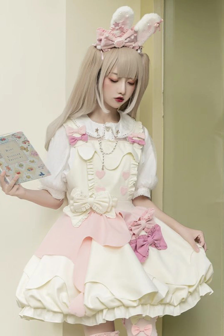 Pink/White [Milk Fufu] Sleeveless Ruffle Bowknot Sweet Lolita Jsk Dress