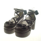 Brown Round Toe Cross Straps Platform Heel High Lolita Shoes