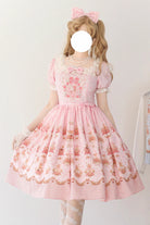 Pink [Rose Garden Rabbit] Print Ruffle Bowknot Sweet Lolita Dress