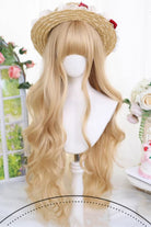 Almond Blonde Long Wavy Blunt Bangs Daily Sweet Lolita Wig