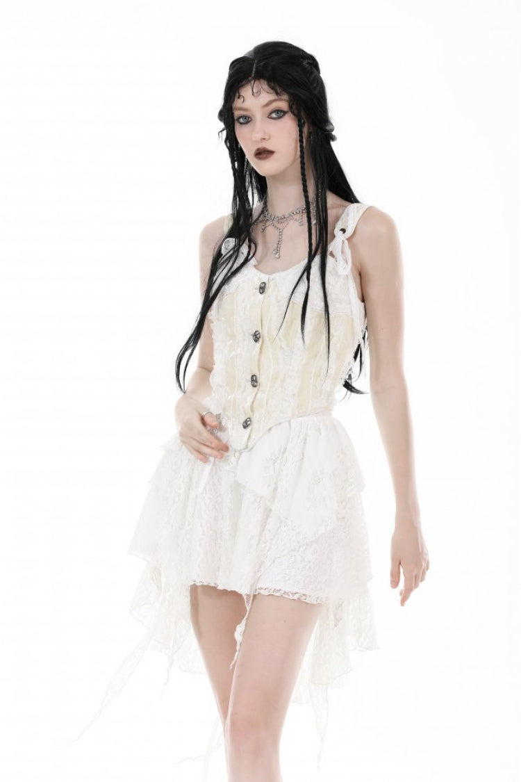 White Irregular Lace Splice  Multi-Layered Women's Gothic Skirt