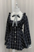 Black/White [Heart-beating Limited] Long Sleeves Plaid Print Print Bowknot Lace Gothic Jirai Kei Dress Set
