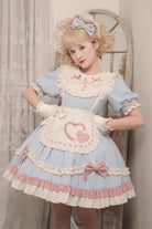Blue Short Puff Sleeves Ruffle Bowknot Maid Sweet Princess Lolita Dress