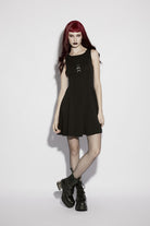 Black Off Shoulder Sleeveless Women's Gothic Moon Phase Printed Dress Graduation Dress