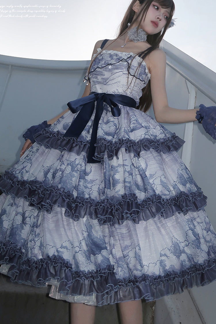 Multi-Color Multi-layer Cumulonimbus Print Ruffle Bowknot Sweet Lolita Jsk Dress