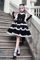 Black Triple-Layered Ruffle Embroidery Bowknot Gothic Lolita Jsk Dress