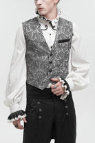 Gray Fashion Vintage Print Non-Stretch Fit Mid-Century Men's Gothic Tuxedo Vest