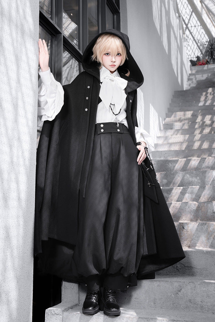 Black [Code 003] Long Sleeves Bow Vintage Elegant Prince Handsome Ouji Lolita Blouse Pants Cloak Set