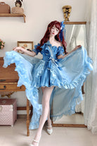 Blue [Mermaid Princess] Ruffle Hanayome Bowknot Sweet Elegant Lolita Jsk Dress Set
