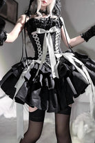 [Thousand Paper Cranes] Sleeveless Multi-Layered Ruffle Bowknot Lace-Up Fishbone Gothic Lolita Jsk Dress 4 Colors