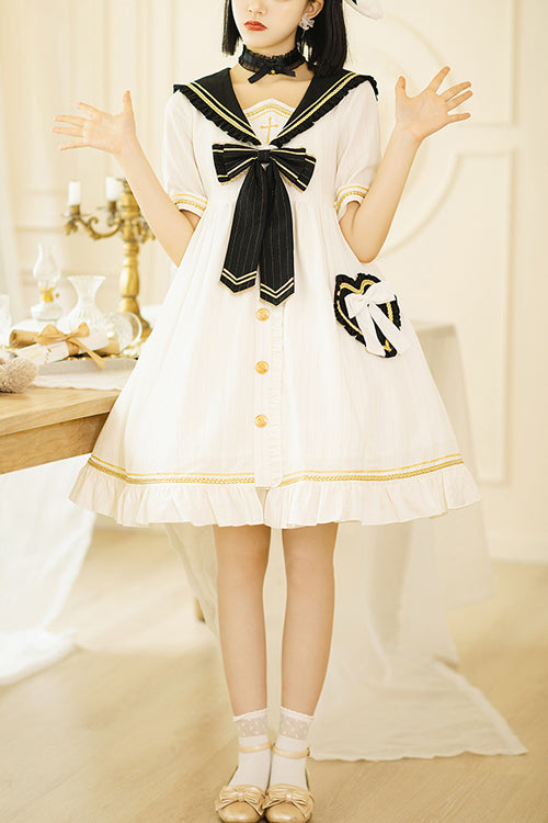 Chest Cross Striped Short Sleeve Gothic Lolita Dress