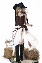 Brown/White [Dune Shadow Seeker] Sleeveless Ruffled Embroidered Irregular Vintage Lolita Skirt Set