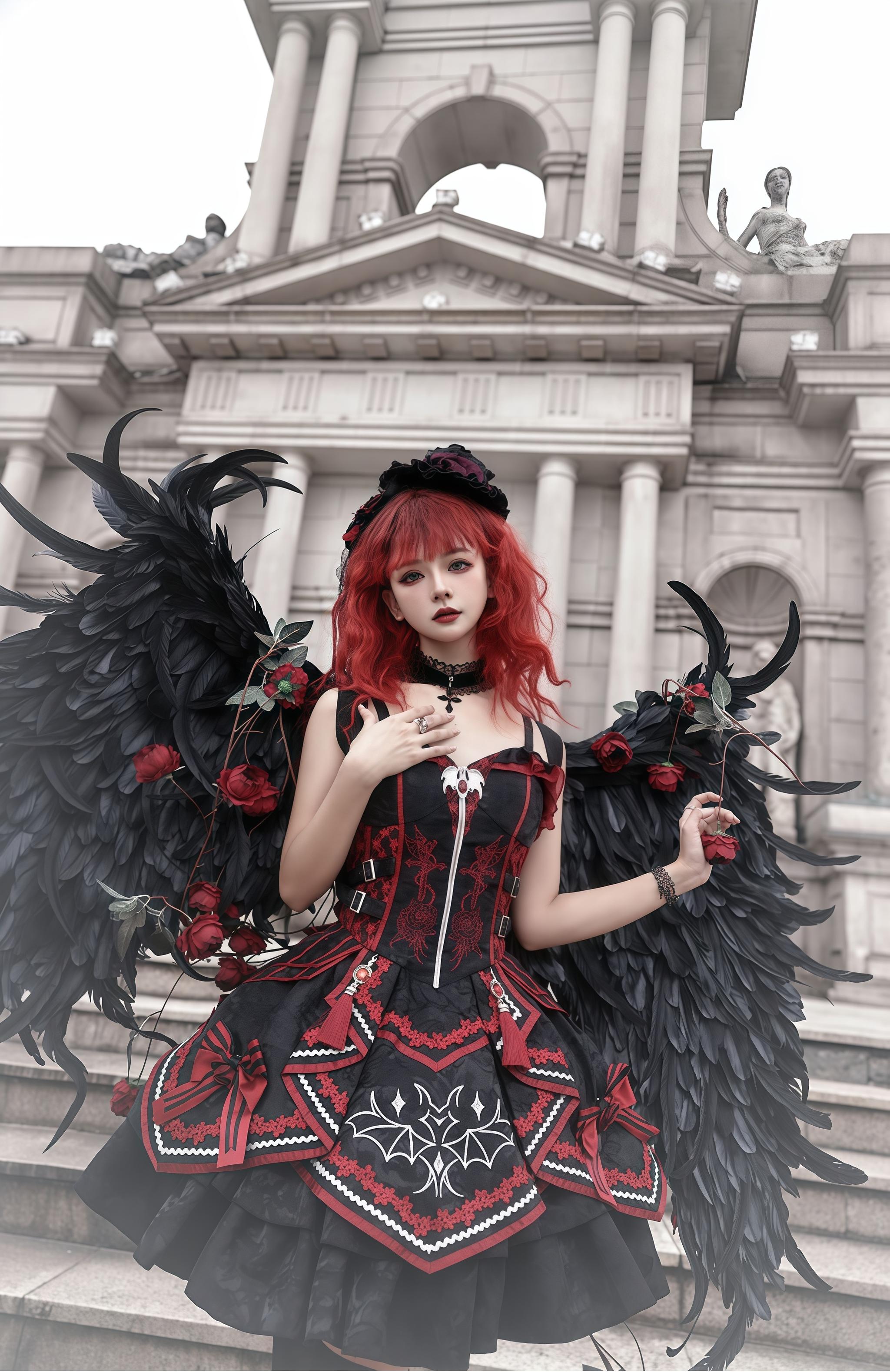 Dark Bat Motion - Gothic Lolita JSK Black Red Goth Jumper Dress