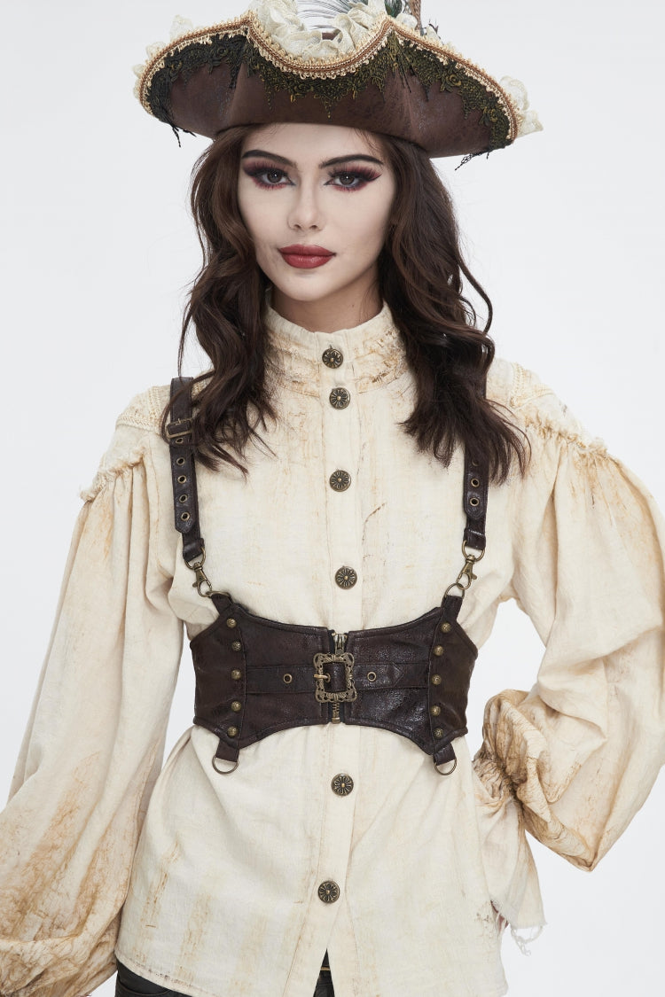 Brown Lace-Up Slim Buckled Strappy Eyelet Women's Punk Corset