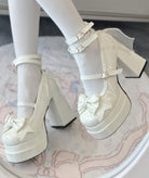 Puff Party - Elegant Lolita Chunky Heel Shoes, Bow & Straps