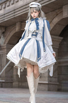 White/Blue [Star Knight] Print Punk Military Princess Handsome Ouji Lolita Skirt