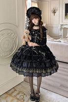 Black [Dream-Sinking Pearl Veil] Doll-Style Sleeveless Multi-Layered Ruffled Bow Lace Daily Gothic Lolita Dress