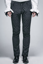 Black Side Braided Strap Gothic Jacquard Trousers