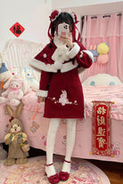 Red [New Year] Rabbit Printed Embroidered Bow Sweet Chinese Style Lolita Dress