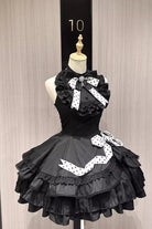 Black Multi-Layered Polka Dots Print Ruffle Bowknot Gothic Lolita Dress