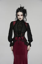 Black/Red Jacquard Embroidered Lace Lace-Up Slim Women's Gothic Vest