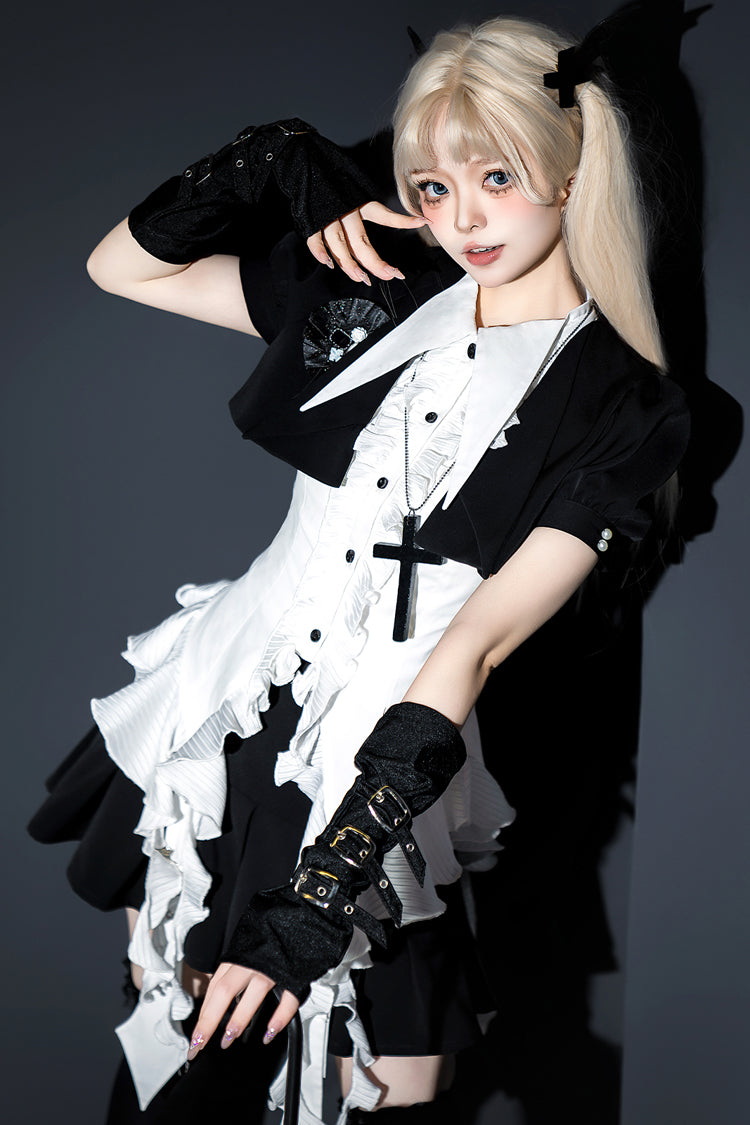 White Ruffle Irregular Clown Pointed Collar Gothic Ouji Lolita Blouse
