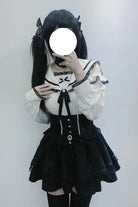 Black Ruffle Bowknot Lace Lace-Up Pearl Jirai Kei Japanese Skirt