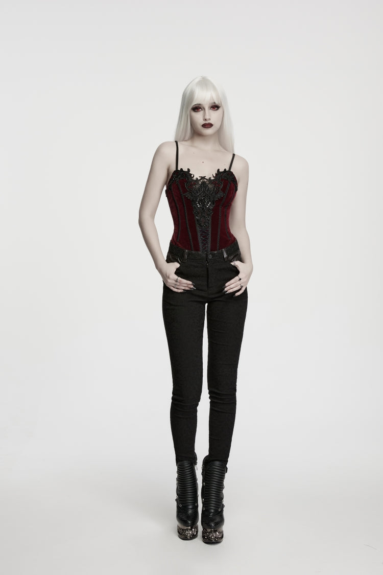 Red Lace Lace-Up Slim Fit Asymmetric Zippered Strappy Women's Gothic Balletcore Bustier Corset