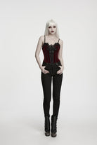 Red Lace Lace-Up Slim Fit Asymmetric Zippered Strappy Women's Gothic Balletcore Bustier Corset