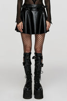 Black Lace-Up Faux Leather Devil Sharp Corner Women's Steampunk Short Skirt