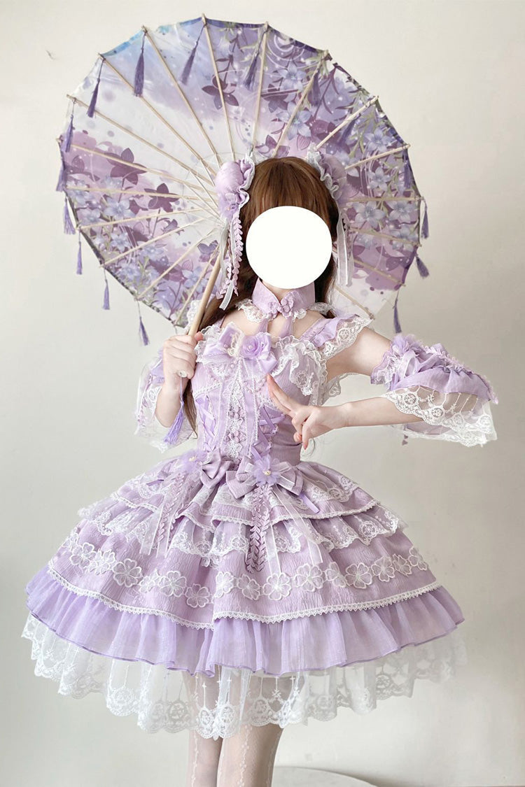 Purple [Rain of Peaches] Sleeveless Multi-Layered Bowknot Lace Sweet Chinese Style Lolita Jsk Dress