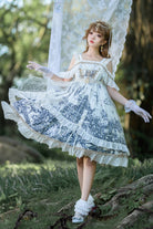White [Castle Feast] Print Ruffle Bowknot Gothic Princess Lolita Jsk Dress